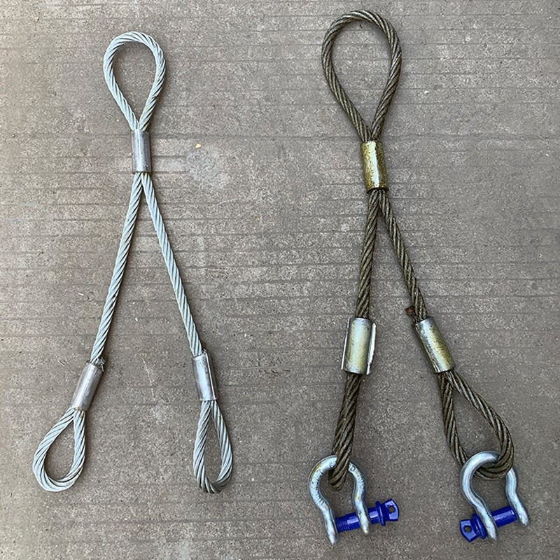 油性/镀锌压制钢丝绳一拖二吊z装带吊钩起重索具压扣两腿钢丝绳16