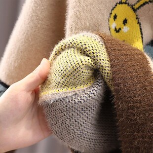 小童毛衣加绒加厚儿童仿貂绒洋气打底衫1-L5岁男女童卡通保暖线衣