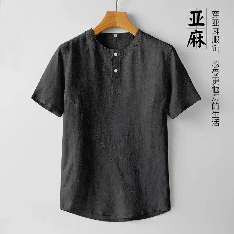 外贸原单~大牌清仓~亲子F中国风轻薄透气亚麻短袖t恤男夏