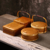 复古竹编双层食盒中式 送饭篮大号点心手I提篮茶具收纳盒礼品包装
