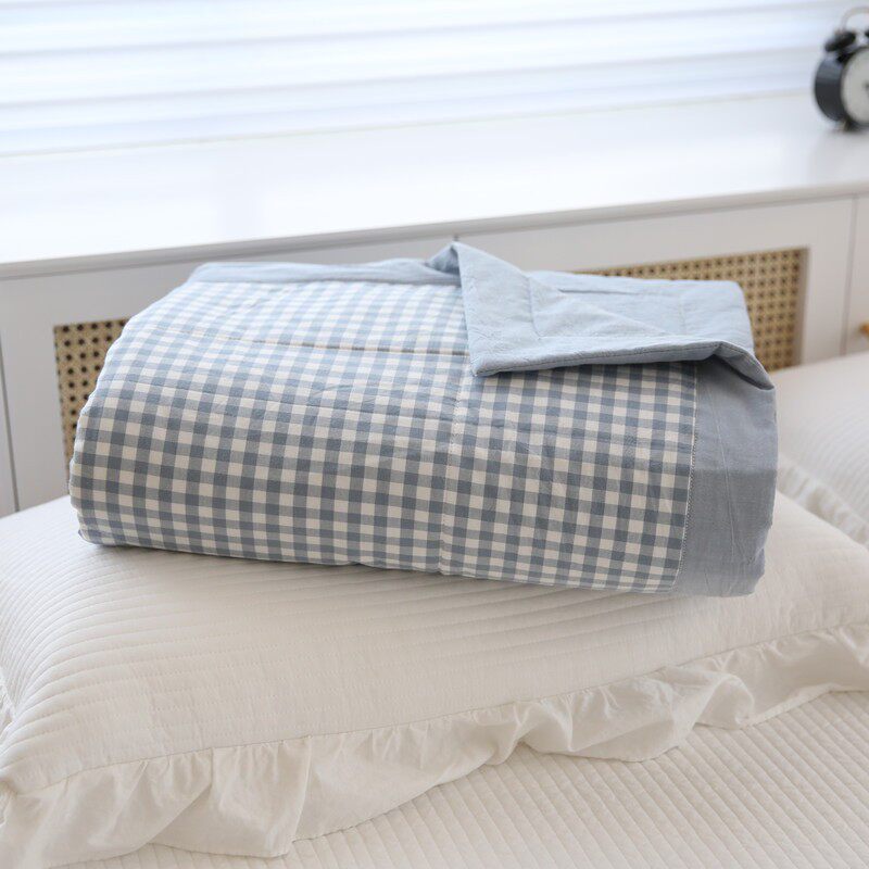 出口纯棉格子空调被夏被 双人可机洗水洗棉M夏凉被 全棉单人薄被