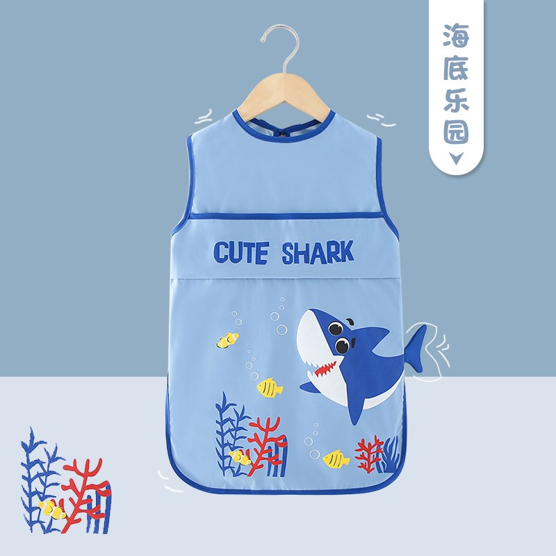 儿童围裙幼儿园防水防脏罩衣夏季大童宝宝吃N饭围兜美术画画反穿