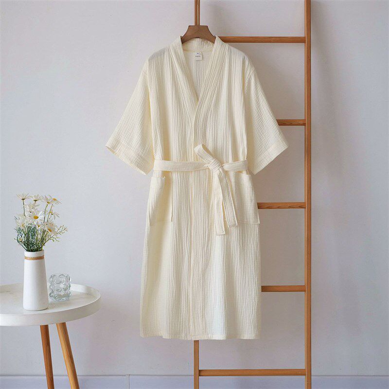 春夏季薄款d纯棉双层纱布男女浴袍大码吸水情侣纯色全棉睡袍家居