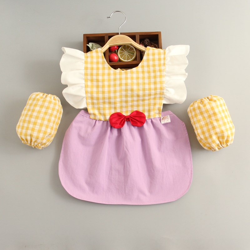 白雪公主a儿童罩衣无袖后系带宝宝吃饭衣外穿围裙蝴蝶结反穿衣