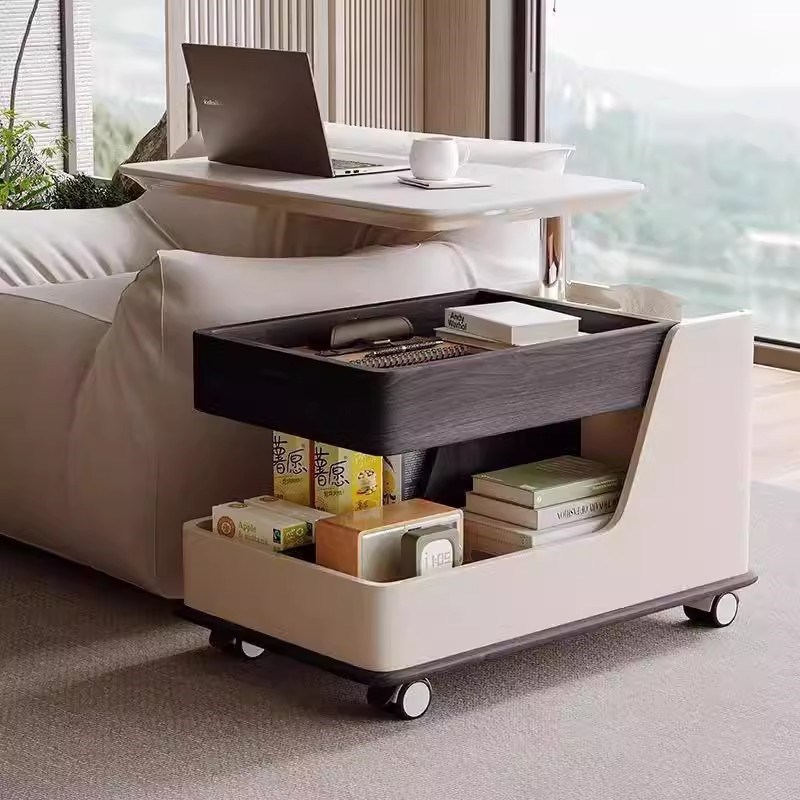 可移动实木小茶几小户型家用中古风客厅I多功能带升降茶几推车边