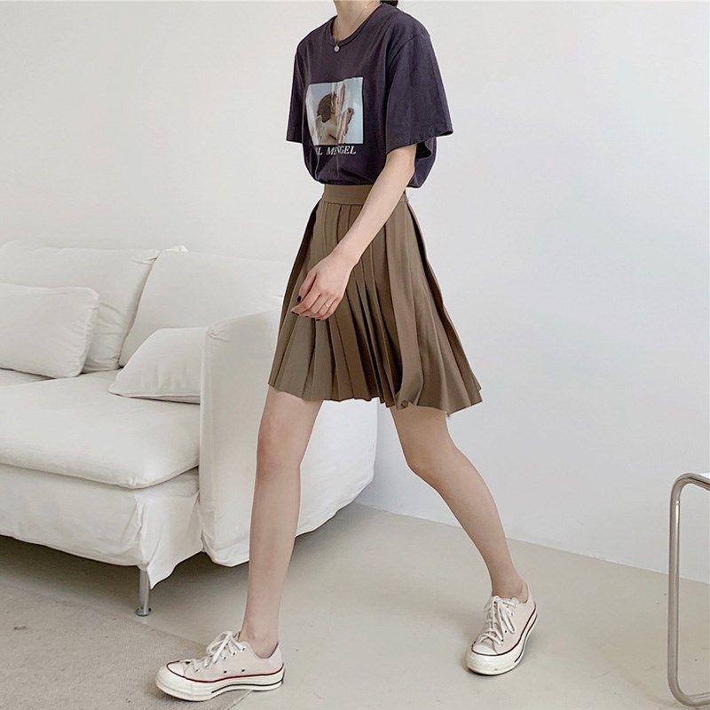 咖色百褶裙搭配i西装面料设计感小众高级垂感防走光高腰a字半身裙