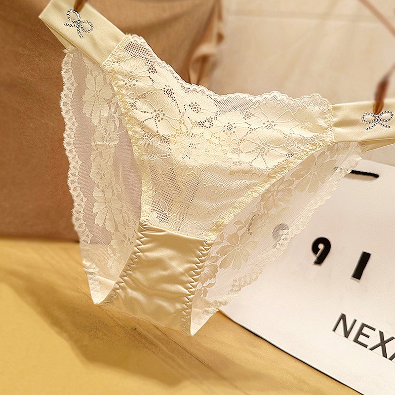 法式轻奢浪漫f蕾丝女士内裤时尚钻饰立体刺绣无痕三角裤高开叉