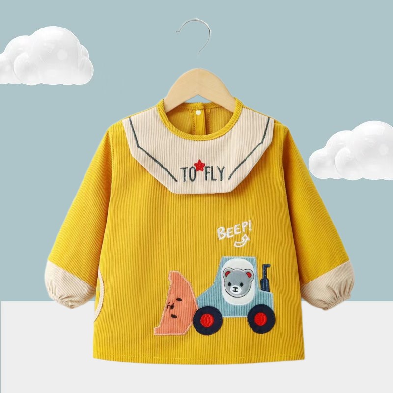 宝宝扣子防d水防脏围裙儿童冬季外穿罩衫罩衣女孩灯芯绒护衣倒褂