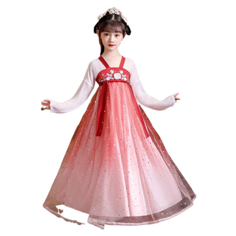 幼儿园古装女童胭脂妆演出服中国风女童古筝O表演服桃花笑舞蹈裙