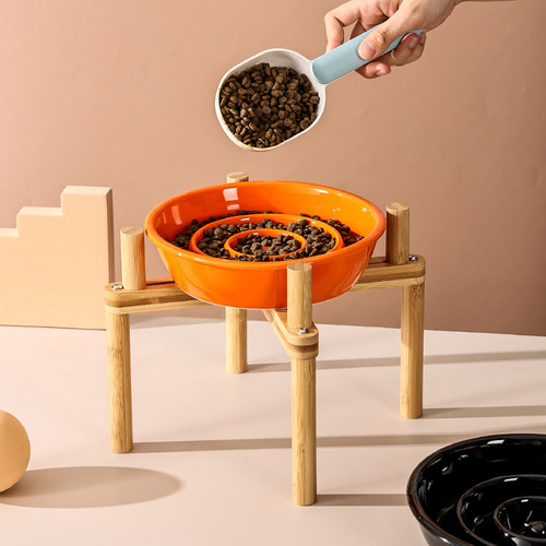 陶瓷慢食碗保护颈椎架子可伸x缩狗盆防打翻小型犬狗食碗防噎狗碗