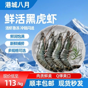 港城八月新鲜活黑虎对虾超大速冻冰鲜海鲜水产基围老虎斑竹九节虾
