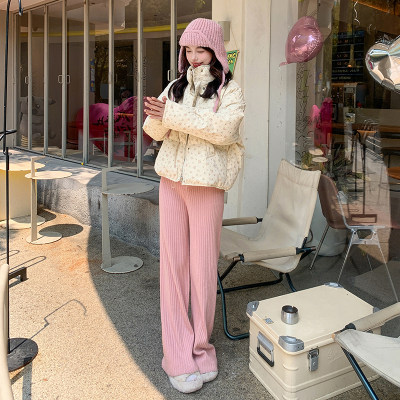 冬季新款韩系小碎花短款羽绒棉服立领加厚棉服学生外套女