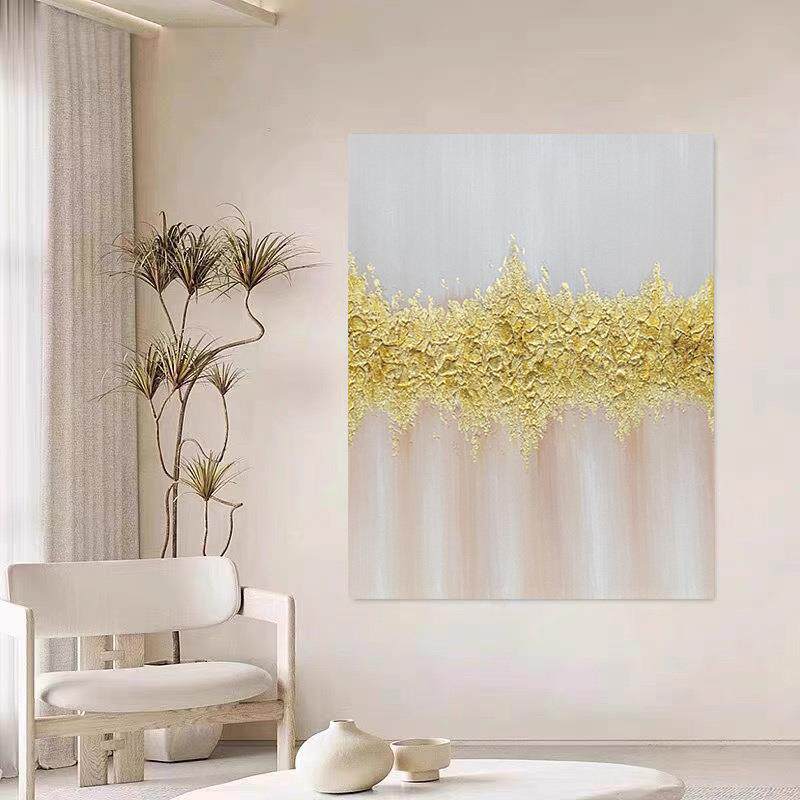 纯手绘抽象油画玄关装饰画餐厅挂画走廊大幅轻奢金箔落地挂画