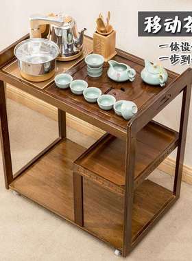 lfn可移动茶桌边柜沙发边几角几小茶几实木客厅泡茶水架烧水茶辛