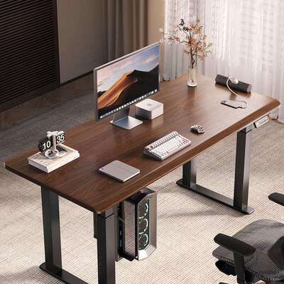 乘胜S7智能实木电动升降桌家用黑胡桃书桌电脑办公桌站立式工作台