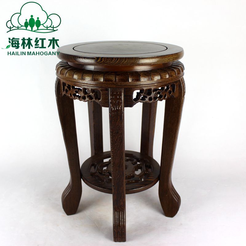红木家具黑檀黑枝圆凳凳子虎头凳换鞋凳矮凳花瓶盆景花架底座