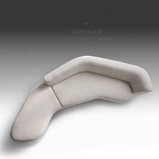 意式 极简轻奢金属弧形布艺米白色多人沙发奶油风异形拼接转角贵妃