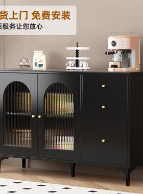 A6T岩板餐边柜多功能茶水柜客厅复古风黑色靠墙收纳柜简约现代储