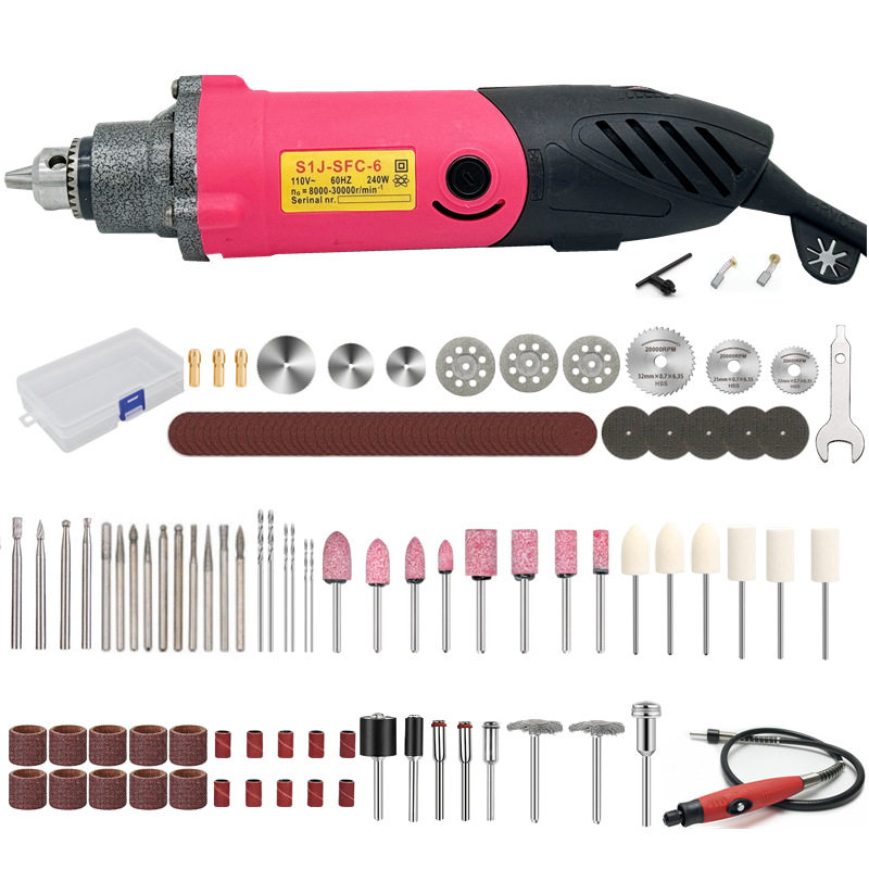 跨境240W6MM调速直磨机118PC电磨钻孔打磨抛光机DIY电动工具软轴