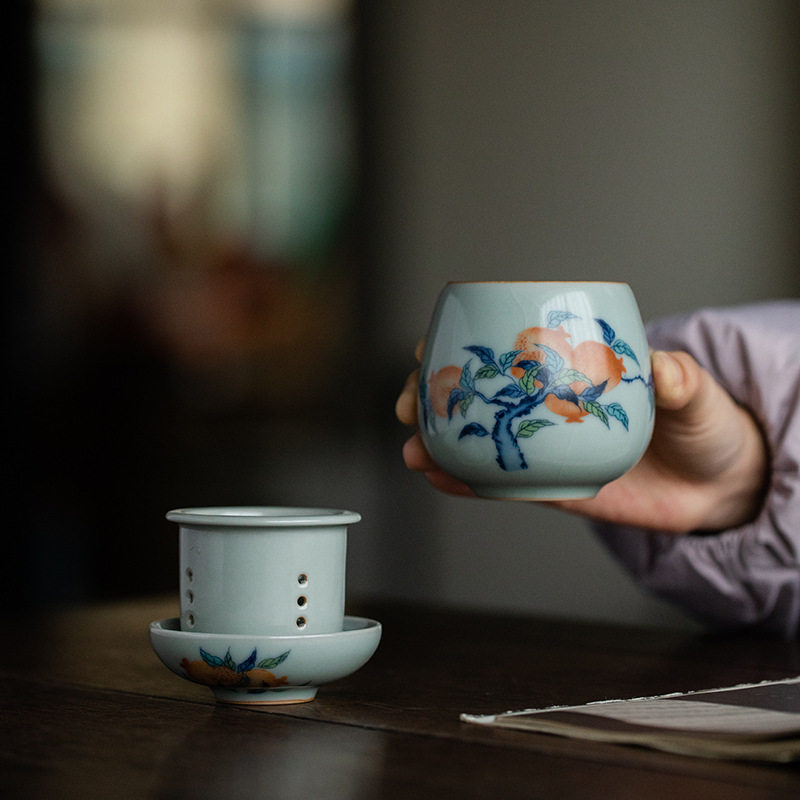 山鼎 天青汝窑开片快客杯 古彩旅行茶具套装便携一人饮出差泡茶壶