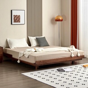 全实木北美黑胡桃木床架日式榻榻米矮床悬浮床简约无靠背无床头床
