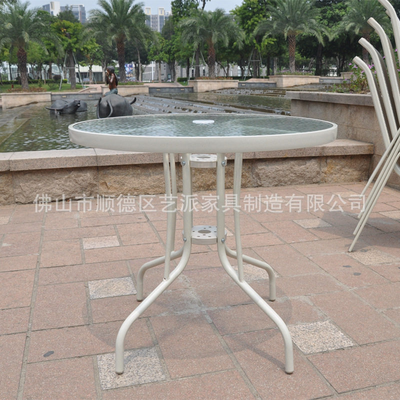 户外沙摊铝合金框架钢化玻璃桌简约现代休闲桌椅公园餐厅家具