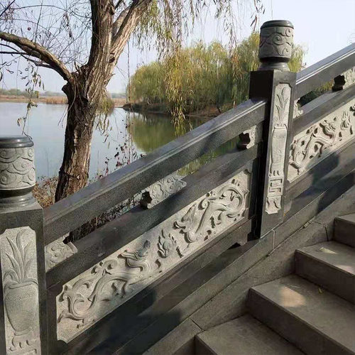厂家直销青石石雕做旧石栏杆河道装饰防护石栏杆