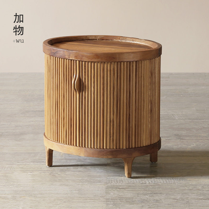 日式实木圆弧卷帘床头储物柜