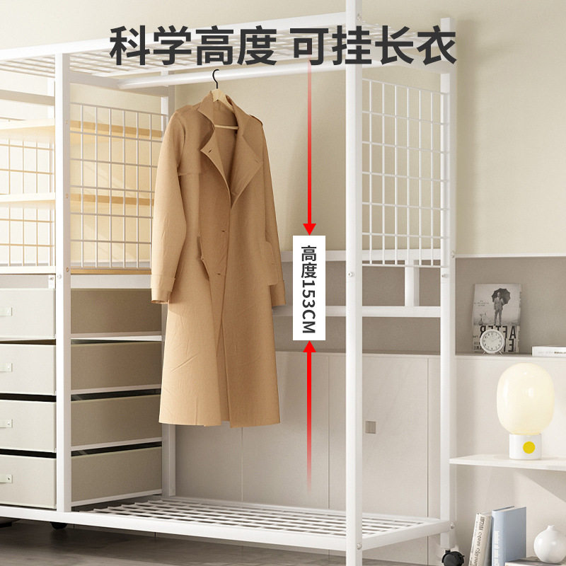 简易衣柜卧室家用钢架结构衣橱带抽屉出租房收纳柜子钢木组合衣柜