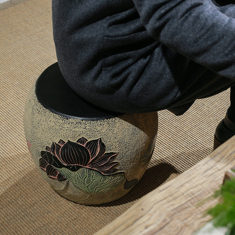 中式仿古圆凳鼓凳家用小矮凳雕花换鞋凳客厅茶几古筝凳石雕鼓墩