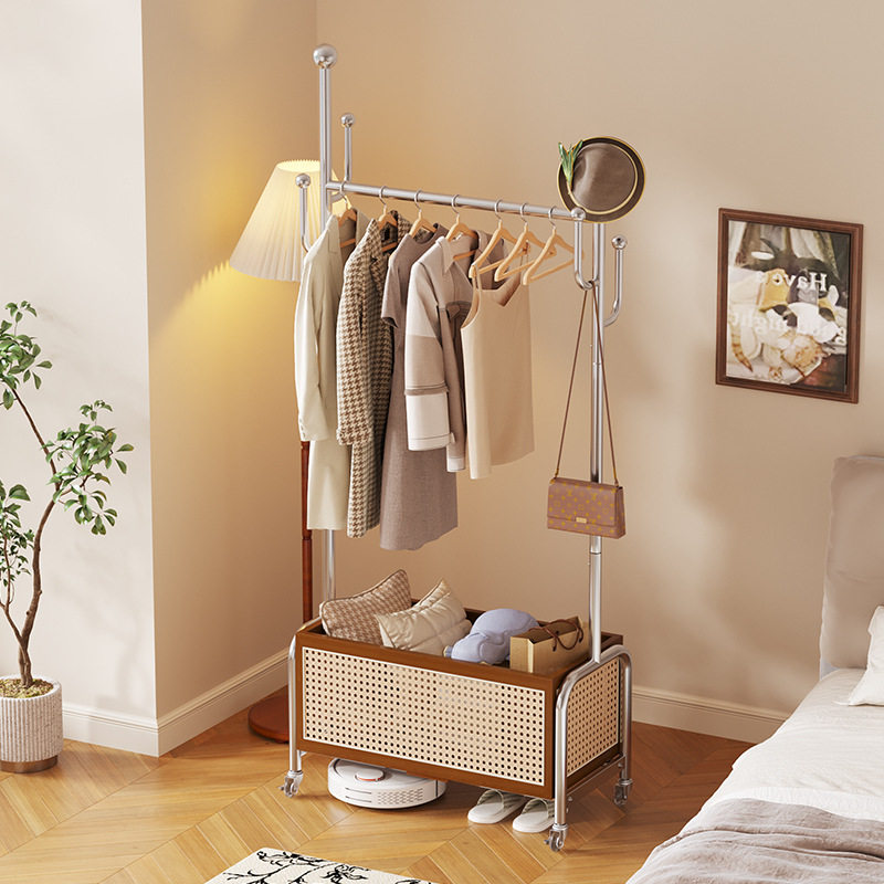 简易衣帽架卧室轻奢落地立式带框可移动挂衣架家用落地式收纳衣架