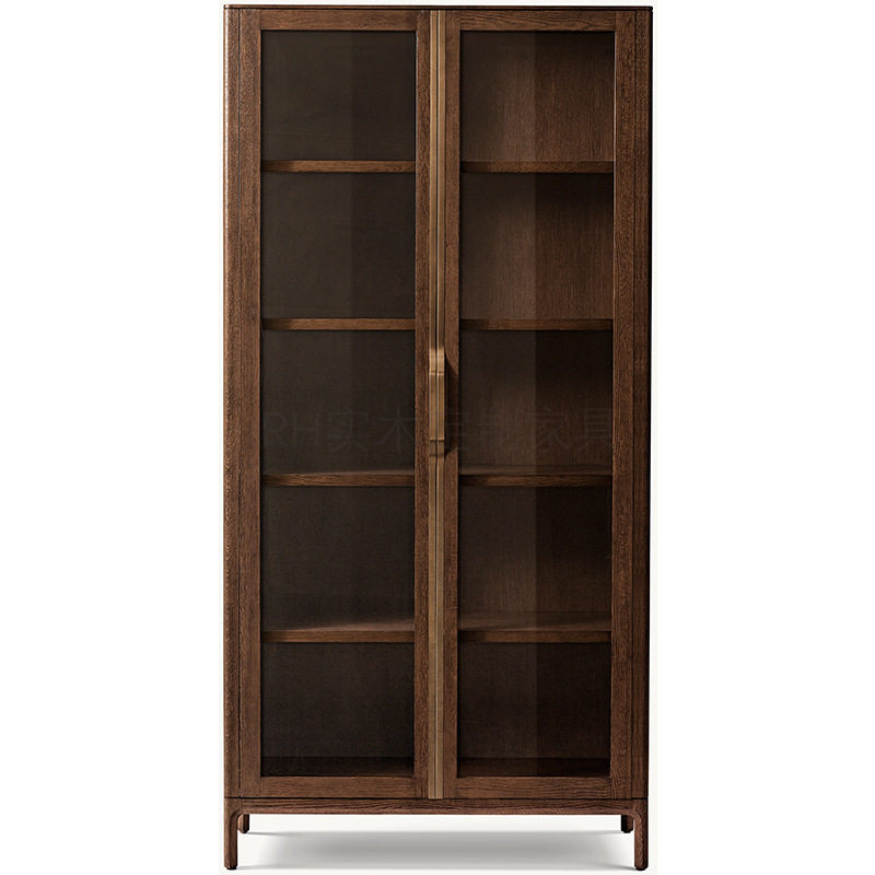 美式两门实木雕花餐边柜法式别墅多层书柜做旧书架展示柜客厅酒柜