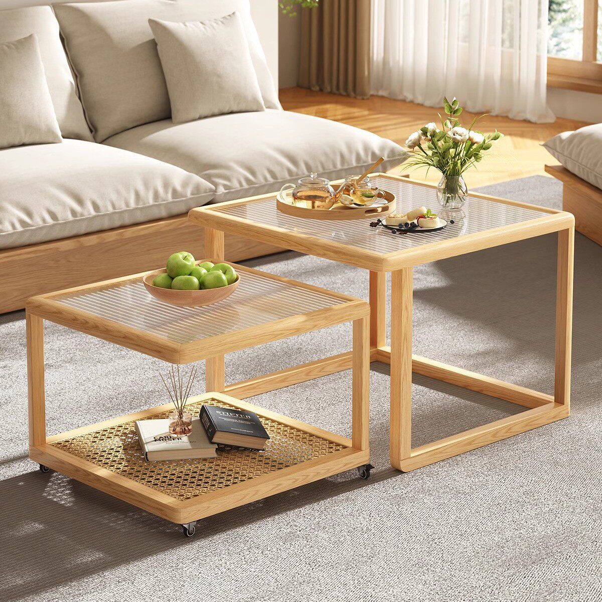 实木茶几大小组合轻奢客厅家用新中式高级一体移动新款多功能茶桌