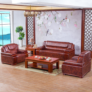 中式 商务办公室沙发接待会客沙发豪华大沙发S8003 办公沙发茶几