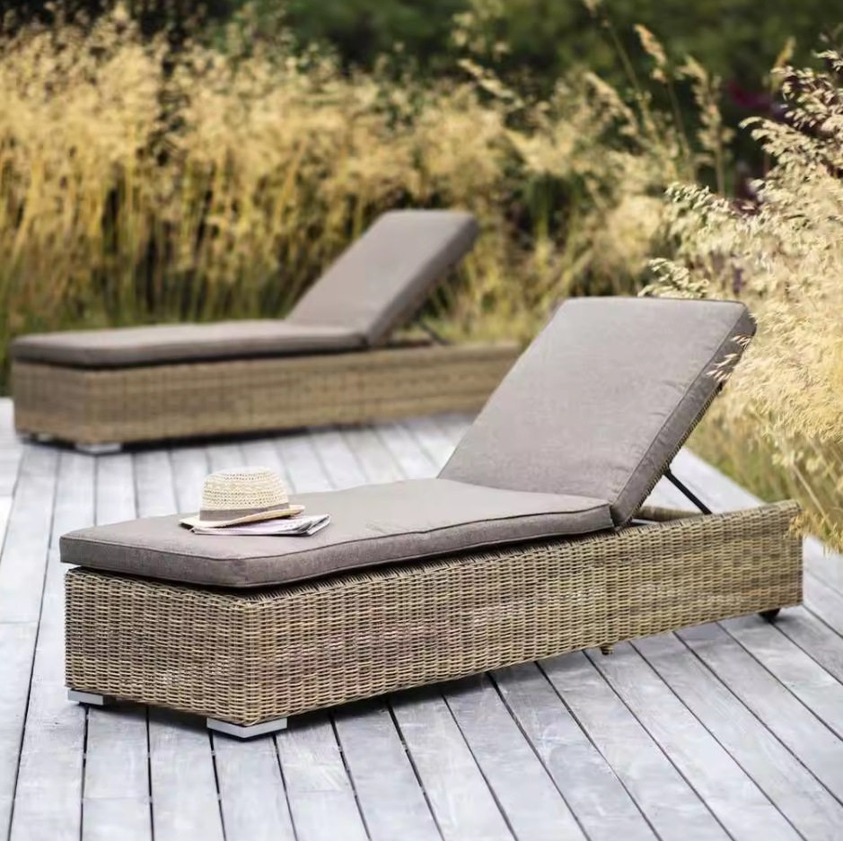 北欧户外藤编躺椅组合垫子防水防晒露天海边花园阳台休闲桌椅套装