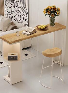 fLE奶油风实木吧台桌客厅转角处隔断柜阳台民宿靠墙休闲区高脚吧