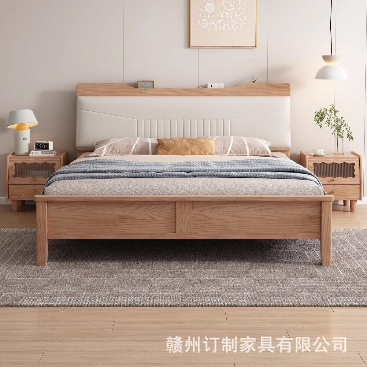 白腊木实木床1.5米夜灯软靠护脊北欧储物主卧现代简约1.8米双人床
