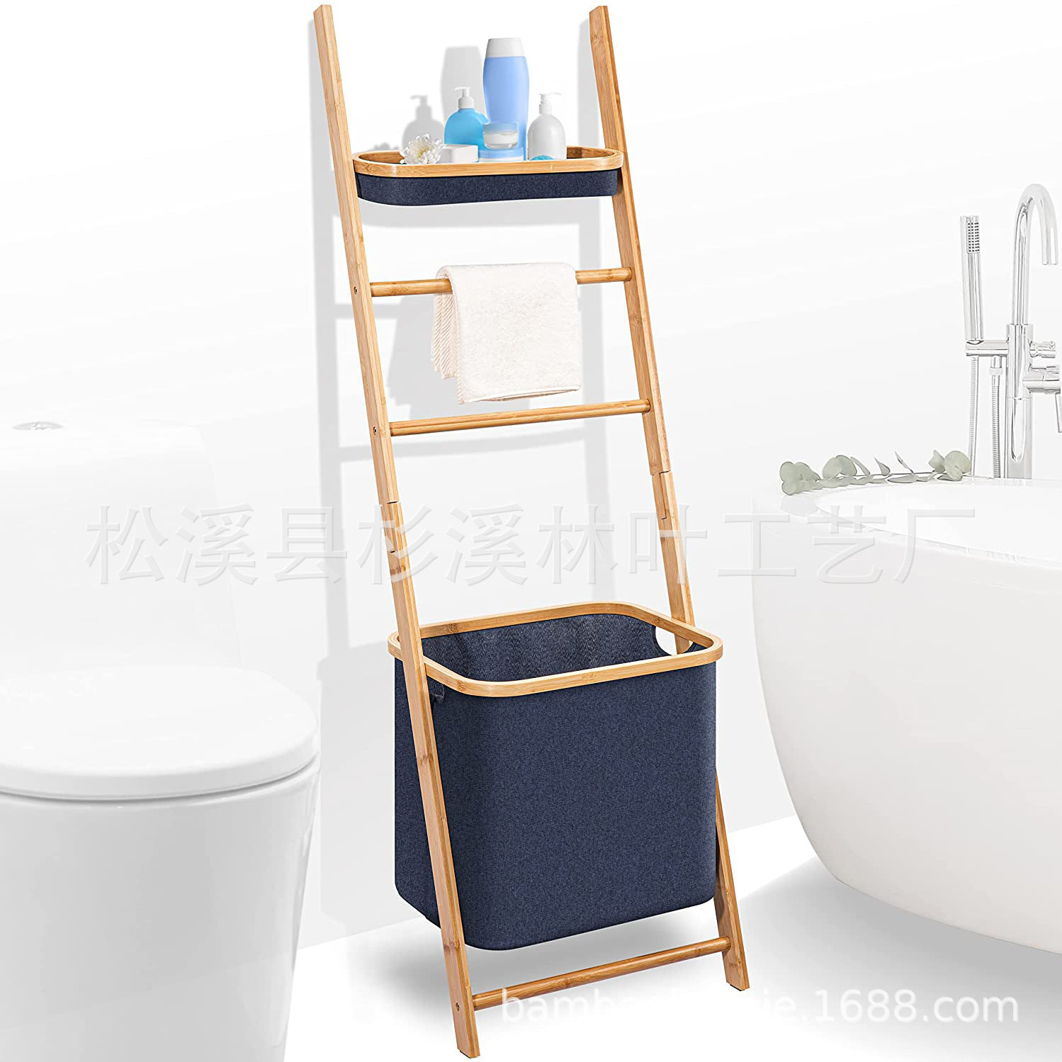 定制竹制靠墙棉麻布艺层架洗漱用品家居物品置物收纳筐竹制源头