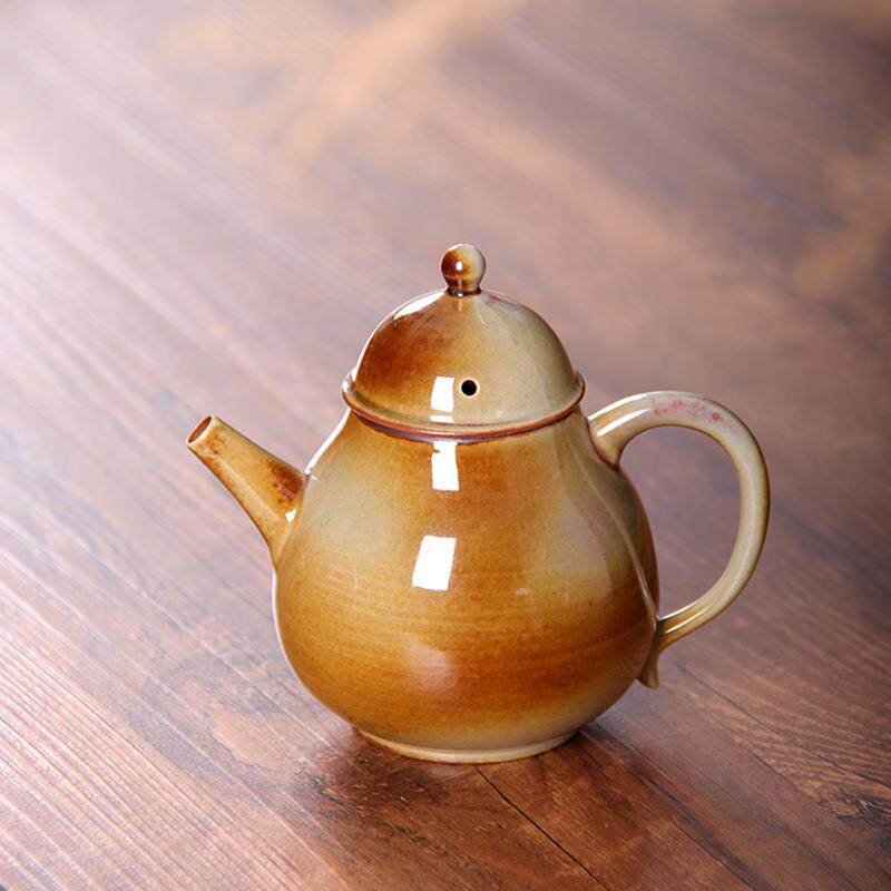 复古粗陶柴烧窑变薄胎日式小号茶壶家用梨形壶单个陶瓷手作泡茶壶