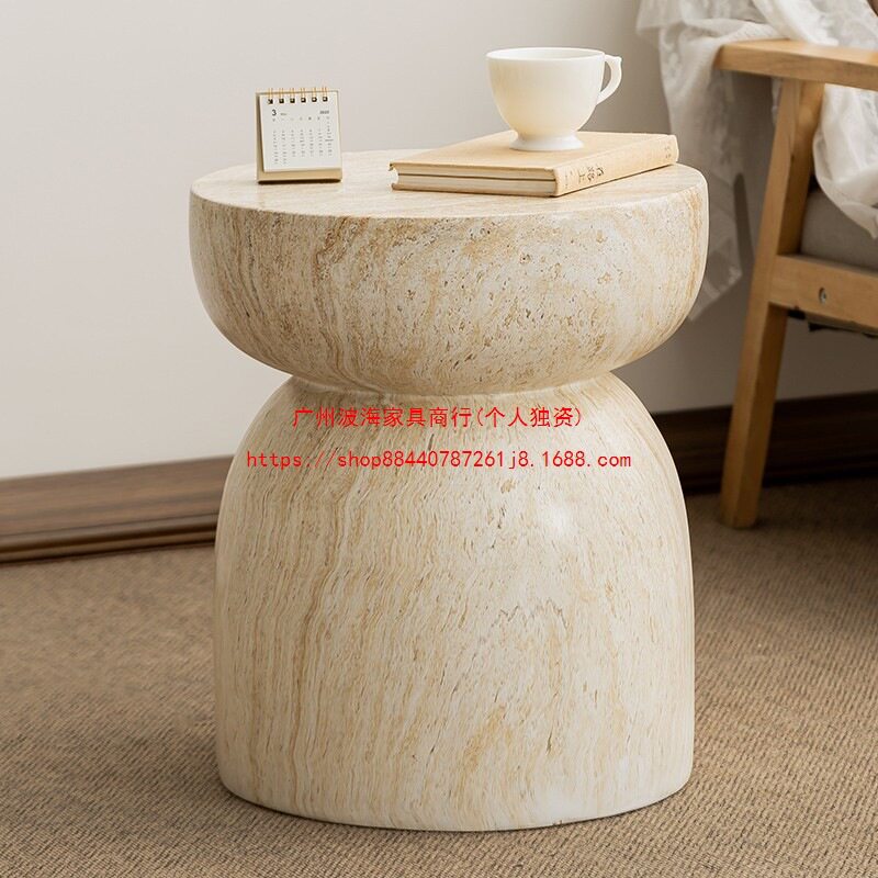 中古风仿洞石镁泥边几民宿家用茶几电视柜床头桌卧室阳台泳池圆桌