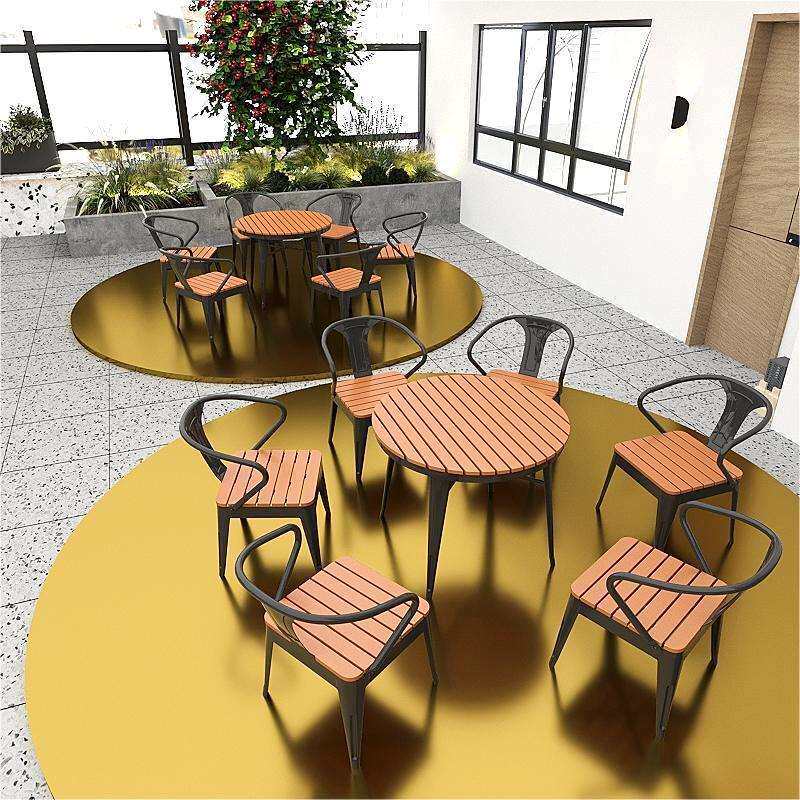 防水防晒室外圆形餐桌户外庭院桌椅组合家用露天烧烤桌子户外桌子