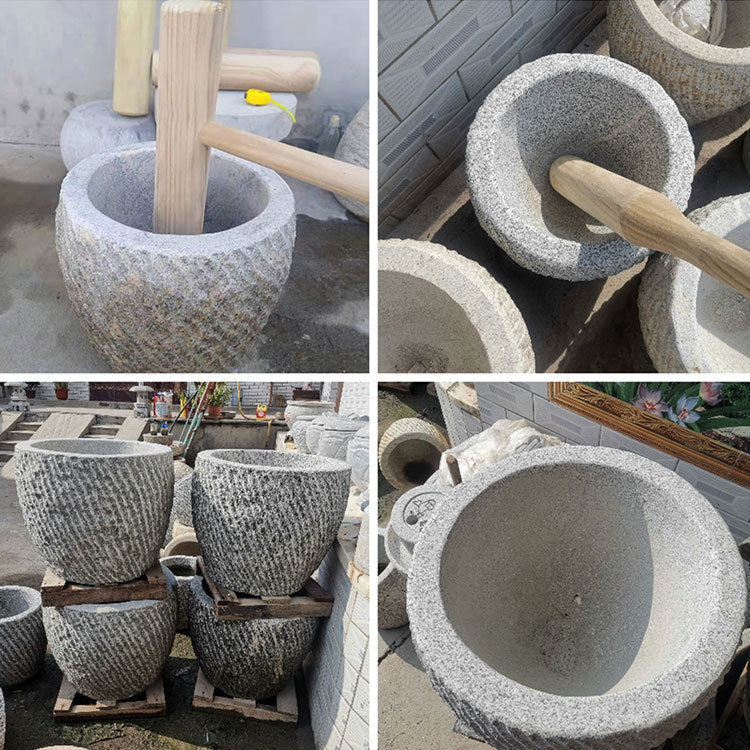 打糍粑石臼特大号打年糕木棰石器研磨器老物件石对窝木锤复古怀旧