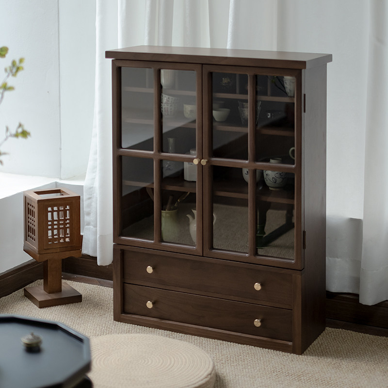 实木桌上收纳柜餐具马克杯子茶器黑胡桃木咖啡储物台面餐边展示柜,住宅家具,家用陈列柜,淘宝优惠券,粉丝福利购,淘宝优惠卷