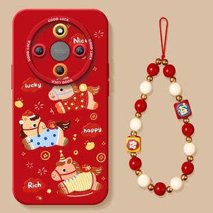 开心小马适用荣耀x70手机壳x60套2026马年x70i新款 gt过年i红色por x50防摔x40华为x30硅胶honor外壳pro新年款