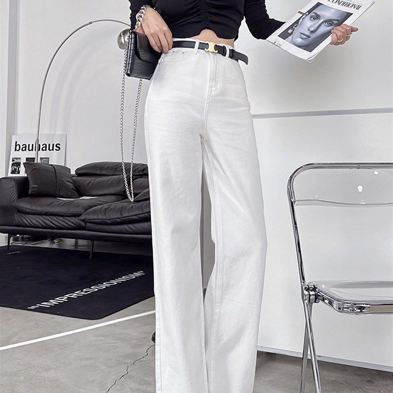 浅布调高个子175超长版直筒修身显瘦高腰白色牛仔裤拖地加长裤女