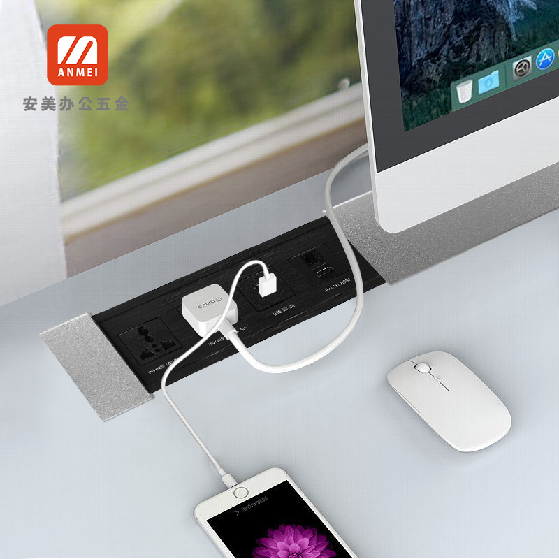 桌面嵌入式插座岛台滑盖式多媒体排插台面隐藏式侧滑面板USB充电