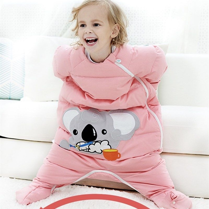 米汤妈咪羽绒睡袋冬季加厚分腿防踢被包脚不冷神器卡通保暖小中童