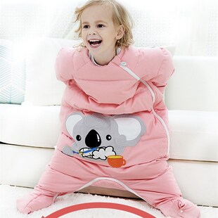 米汤妈咪羽绒睡袋冬季加厚分腿防踢被包脚不冷神器卡通保暖小中童