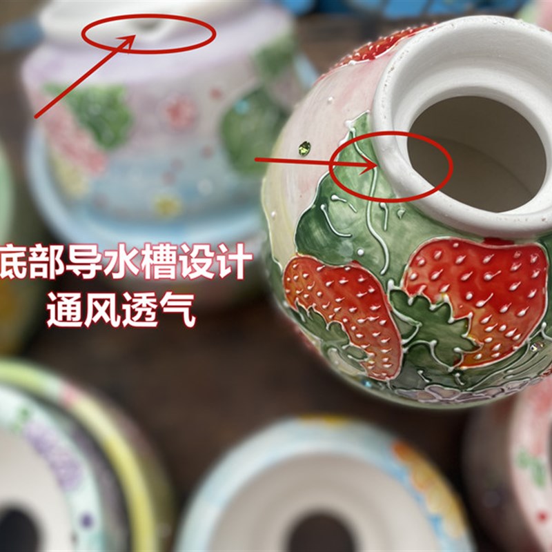 景德镇濑户烧清新手绘花卉盆白陶顶冠飞碟透气多肉植物拼盘口9-14