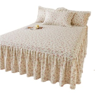 防滑保护套防尘罩花边床单三件套 床罩单件纯棉薄款 新款 全棉床裙式